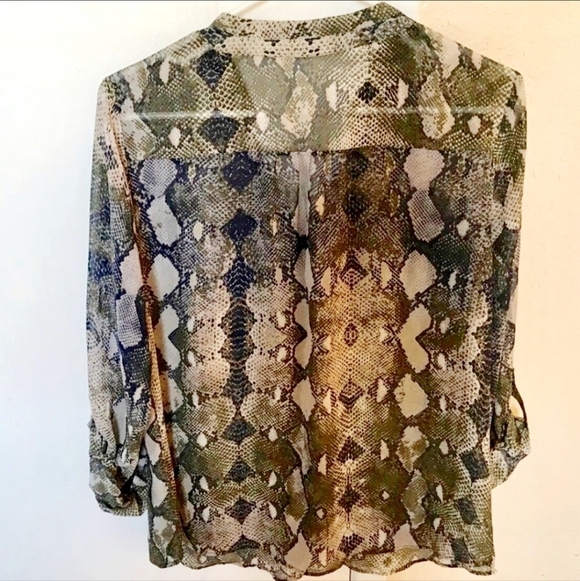 A.N.A. Snakeskin Print Sheer Henley Blouse Women's Small S Flowy Lightweight Top - Picture 2 of 6